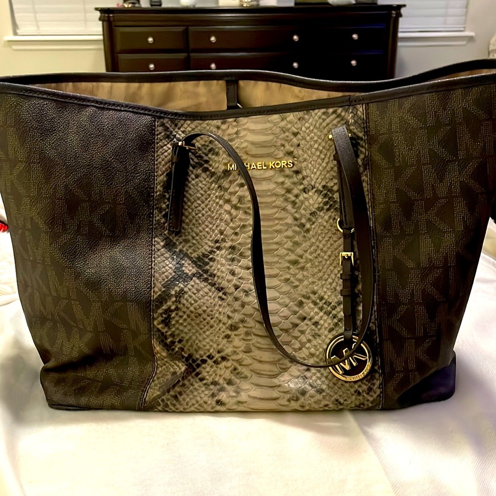 Michael Kors logo/snake print purse